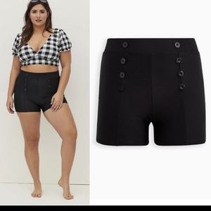 TORRID ULTRA HIGH WAIST BUTTON DETAIL SWIMSUIT SHORT - BLACK